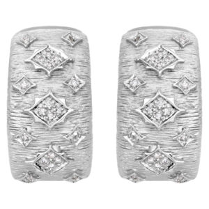 Huggie Etruscan style earrings with diamond accents in 18k white gold