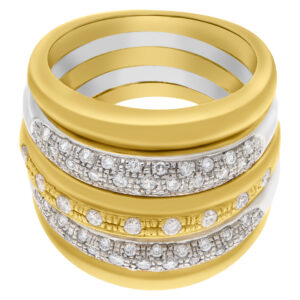 Wide diamond ring in 18k white and yellow gold