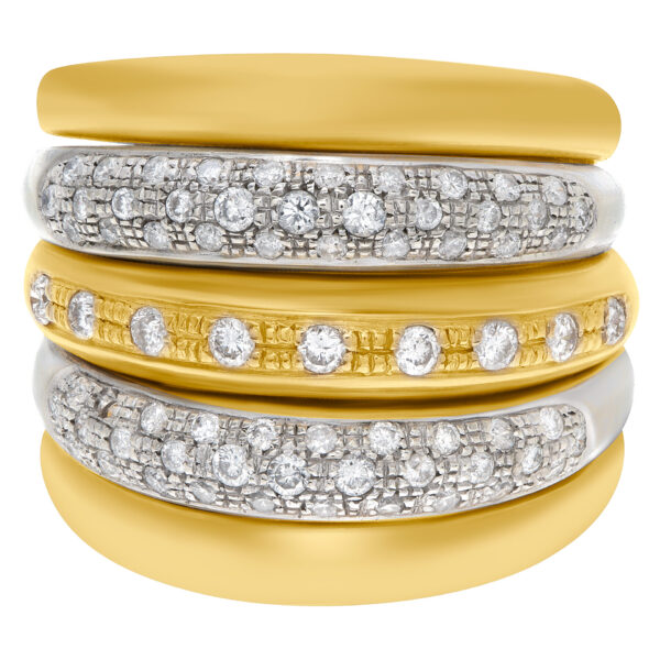 Wide diamond ring in 18k white and yellow gold