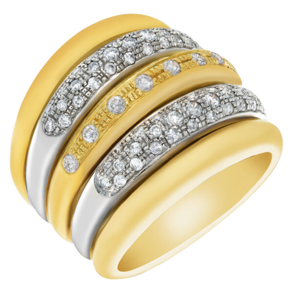 Wide diamond ring in 18k white and yellow gold