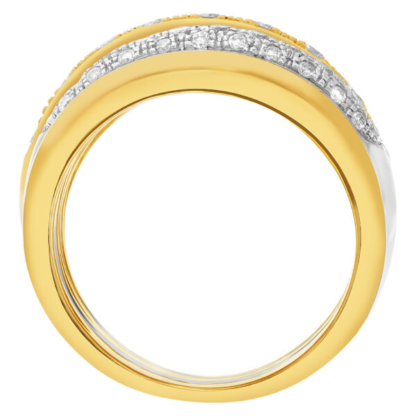 Wide diamond ring in 18k white and yellow gold