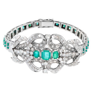 Vintage diamond and emerald bracelet in 18k white gold