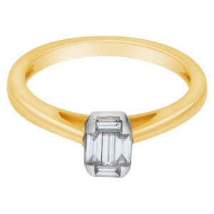 Illusion solitaire diamond ring in 14k white and yellow gold