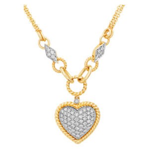 Gabriel & Co. puffed pave diamond heart pendant necklace in 14k