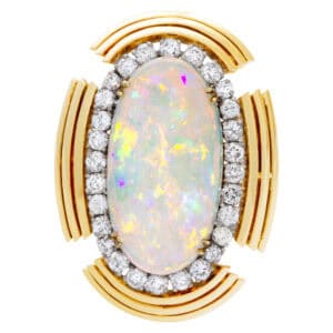 Australian opal ring in 14k with over 1.25 carats in diamonds