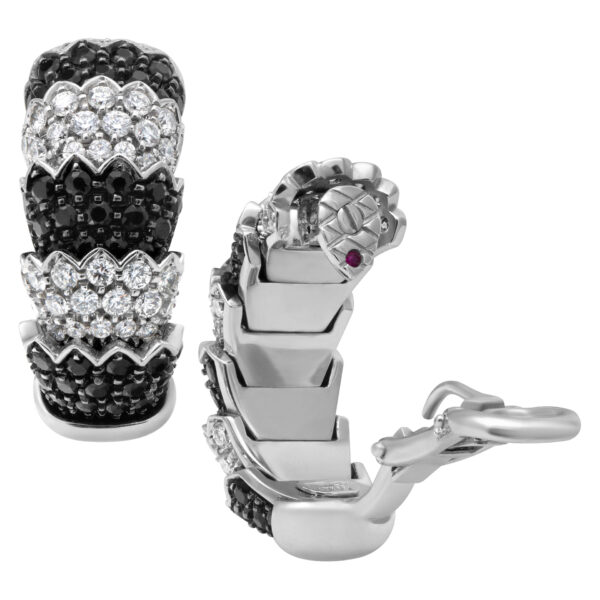 Roberto Coin "Cobra" earrings and ring set in 18k white gold with white diamonds & black sapphires