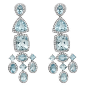 Dazzling diamond and aquamarine earrings in 18k white gold