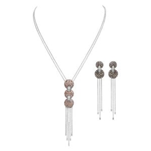 Champagne diamond necklace and earring set in 18k white gold