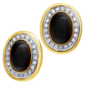 Onyx and diamond earrings in 18k white and yellow gold