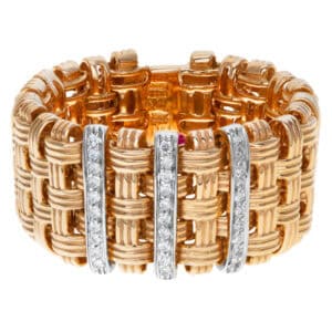 Roberto Coin "Appassionata" 18K Rose and White Gold Diamond Woven Band Ring