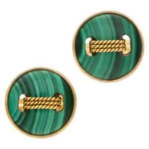 Designer hallmarks "NM" Malachite cufflinks in 14k yellow gold