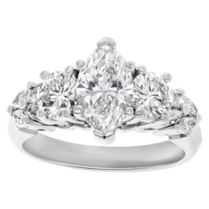 GIA certified marquise brilliant cut diamond 1.13 carat (E color, SI1 clarity) ring in 14k white gold setting