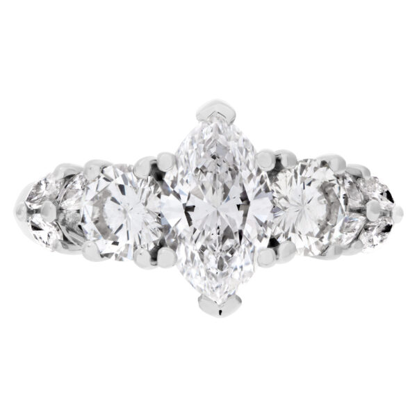 GIA certified marquise brilliant cut diamond 1.13 carat (E color, SI1 clarity) ring in 14k white gold setting