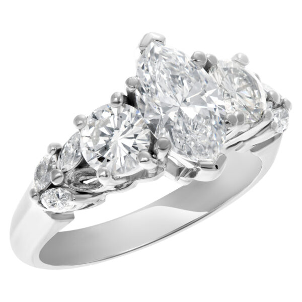 GIA certified marquise brilliant cut diamond 1.13 carat (E color, SI1 clarity) ring in 14k white gold setting