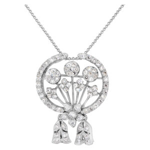 Diamond pendant/brooch with over 2 carats in diamonds in 14k white gold