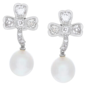 Diamond and pearl earrings in 14k white gold