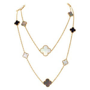 Van Cleef & Arpels Magic Alhambra long necklace, 16 various size mother of pearls motifs