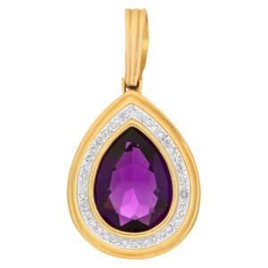 Deep purple amethyst and diamond pendant in 18k