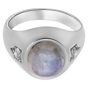 Cabachon star sapphire ring in 14k white gold