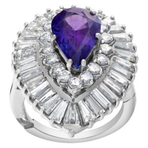 AGL certified 3.88 carat tanzanite ring with diamonds in platinum