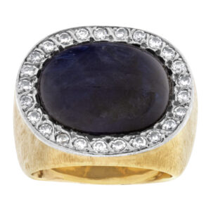 Chunky sapphire ring with diamond accents in 14k