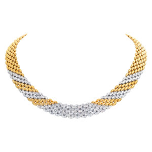 Stylish "PANTHERE" link style necklace with over 8.50 carats full cut round brilliant diamonds  set in 18K yellow gold.