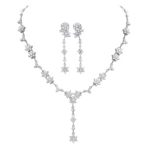 Diamond "Star" necklace & earring set in 18k white gold with over 6 carats full cut round brilliant diamonds.