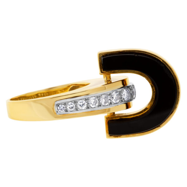 Geometric onyx "flip" ring with dome of diamond accents in 14k, 0.45 carats