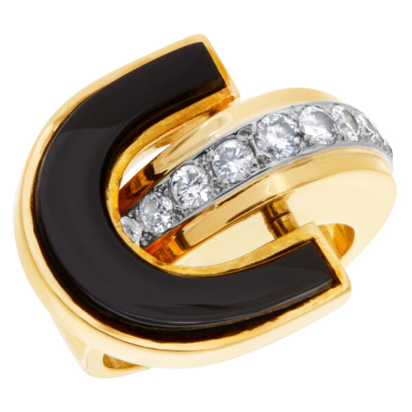 Geometric onyx "flip" ring with dome of diamond accents in 14k, 0.45 carats