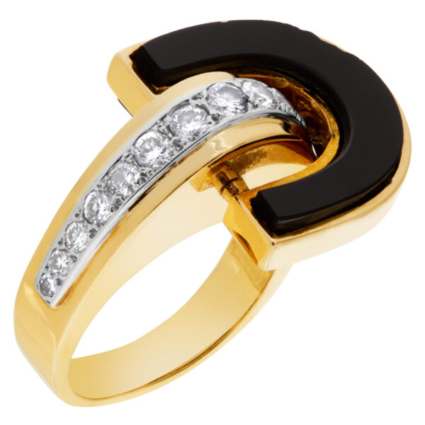 Geometric onyx "flip" ring with dome of diamond accents in 14k, 0.45 carats