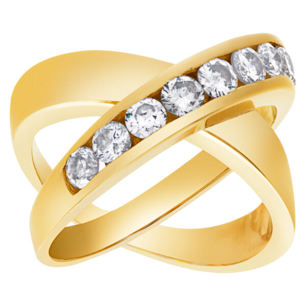 Diamond "X" kiss ring in 14k with 0.90 carats in round diamond accents