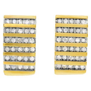 Flat diamond bar huggie earrings in 14k with approximately 1.20 carats in diamonds