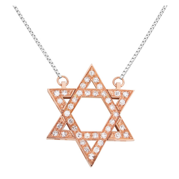 "Star of David" pendant with approximately 0.75 carat pave diamonds set in 18k rose gold with an 18k white gold chain