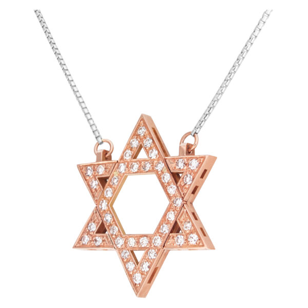 "Star of David" pendant with approximately 0.75 carat pave diamonds set in 18k rose gold with an 18k white gold chain