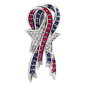 "Red, White & Blue", diamond star pendant with sapphires and rubies set in 18k white gold