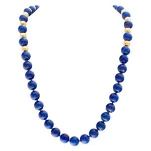 Vintage Lapis Lazuli  beads (12 x 12.5 mm) Opera length 34" sautoir/necklace with 14k yellow gold beads (8 x 8.5mm).