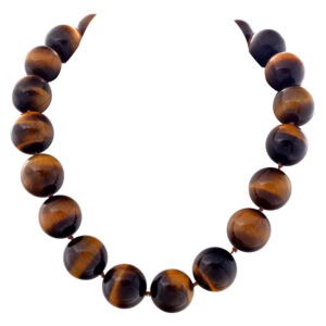 Vintage natural "Tiger Eye" beads (22 x 22.5mm) necklace with 18k yellow gold toggle clasp. 16"