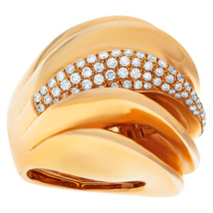 Heavy domed wave ring with approx 2 carats full cut round brilliant diamonds set in 18k rose gold