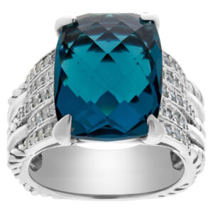 David Yurman Tides Hampton blue topaz statement ring with accent diamonds in sterling silver