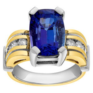 AGL certified 7.34 carat tanzanite ring in 14k white gold setting