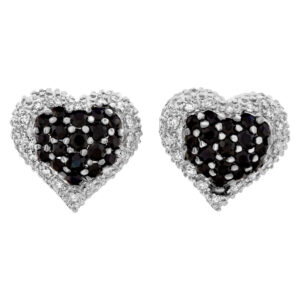 Diamond and sapphire heart studs in 14k white gold