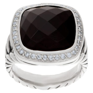 David Yurman Albion onyx ring with diamond accents in sterling silver