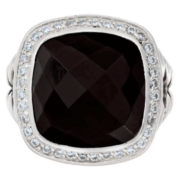 David Yurman Albion onyx ring with diamond accents in sterling silver