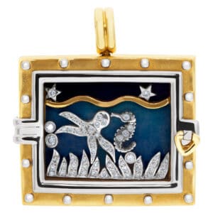 One of a kind, "Under the Sea" pendant in 18k white and yellow gold