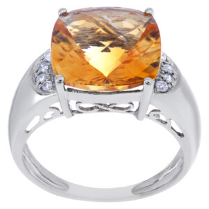 Orange topaz and diamond ring in 14k white gold