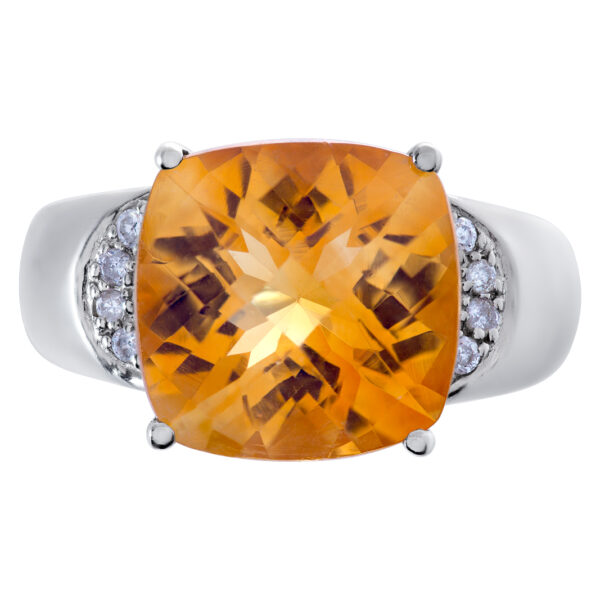 Orange topaz and diamond ring in 14k white gold