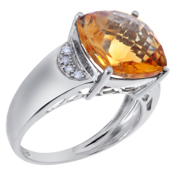 Orange topaz and diamond ring in 14k white gold