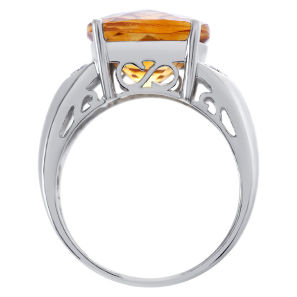 Orange topaz and diamond ring in 14k white gold