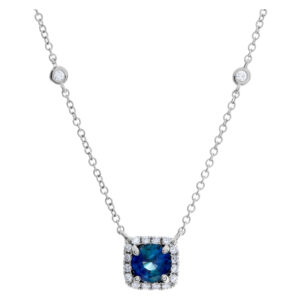 18k white gold necklace with sapphire and diamond pendant