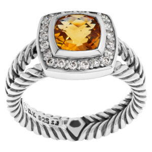 David Yurman Citrine and diamond ring in sterling silver